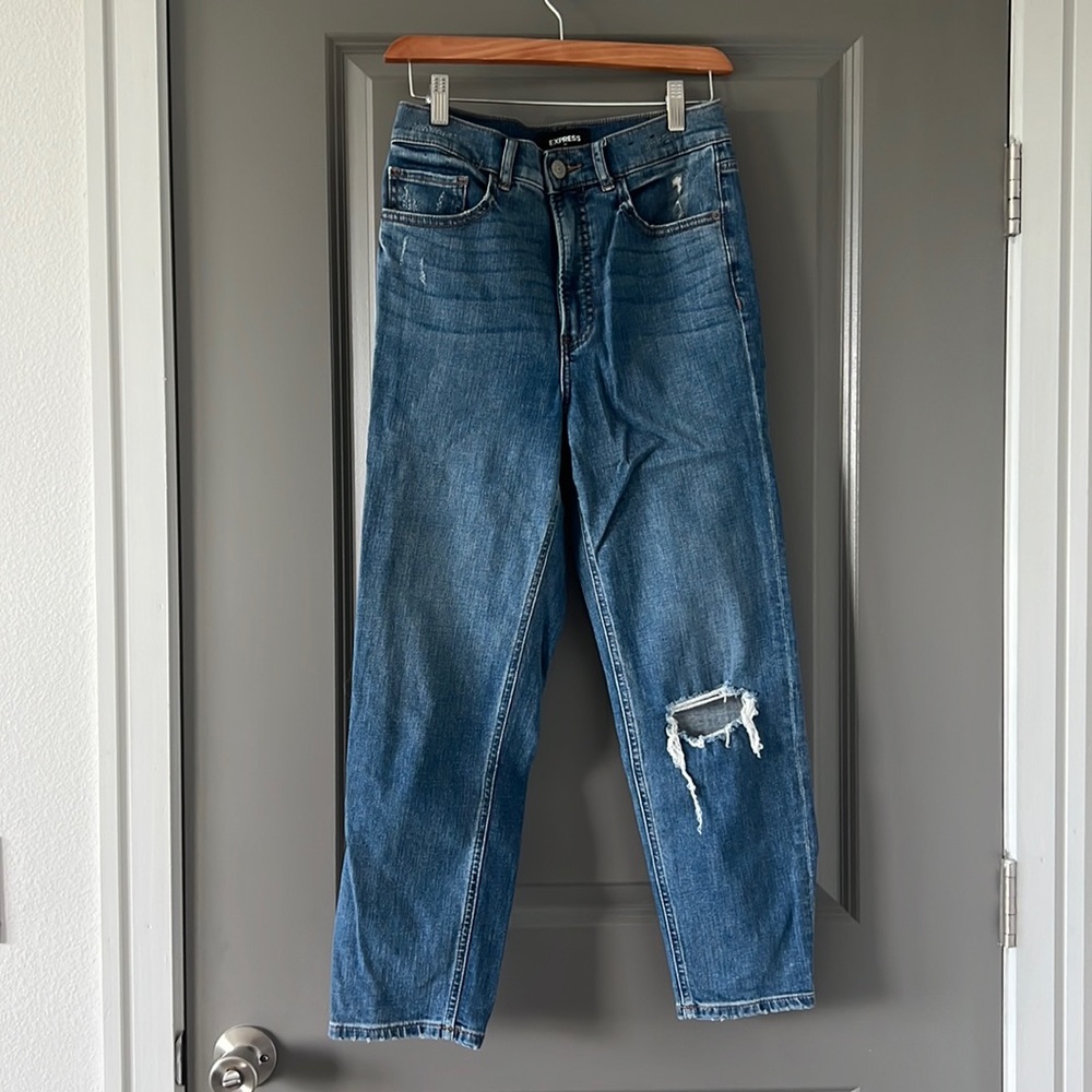 Express straight leg high rise crop jean
